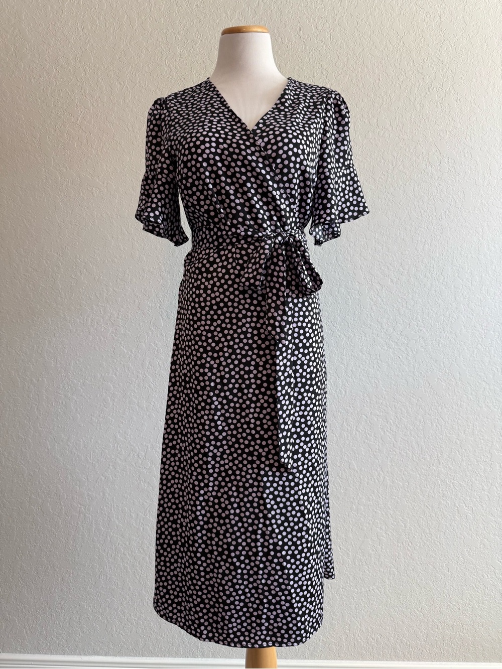 Who What Wear Polka Dot Wrap Midi Dress